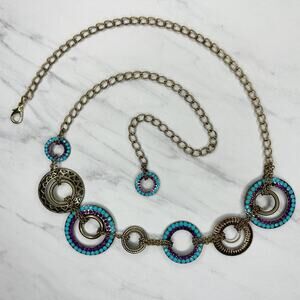 Blue Purple Rhinestone Studded Gold Tone Circle Chain Belt S/M Small Medium ✨